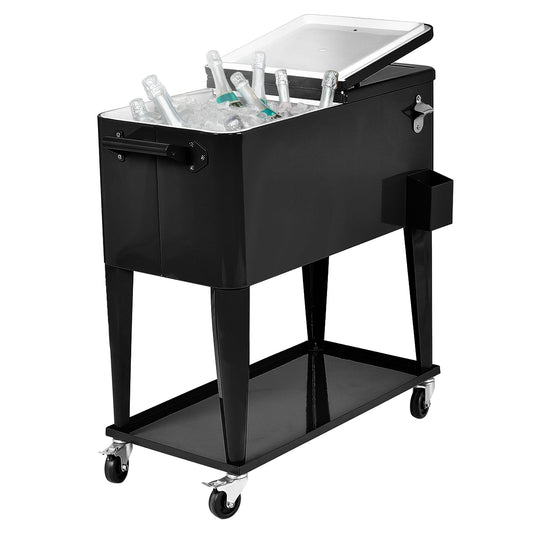 80-Quart Rolling Ice Chest Beverage Cooler Cart with Shelf