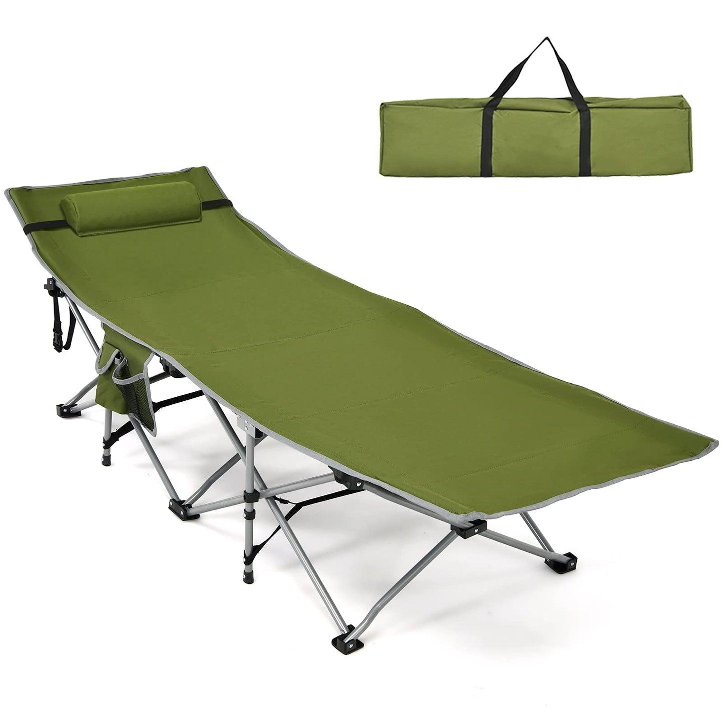 Heavy Duty Outdoor Sleeping Cot with Detachable Headrest