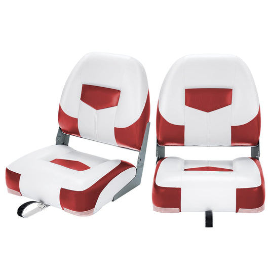2 Pieces Folding Low-Back Boat Chair Set with Long Fixation Strap