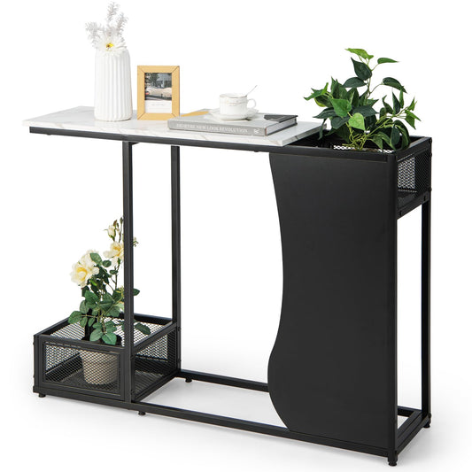 Modern Sofa Accent Console Table with 2 Storage Mesh Cubes