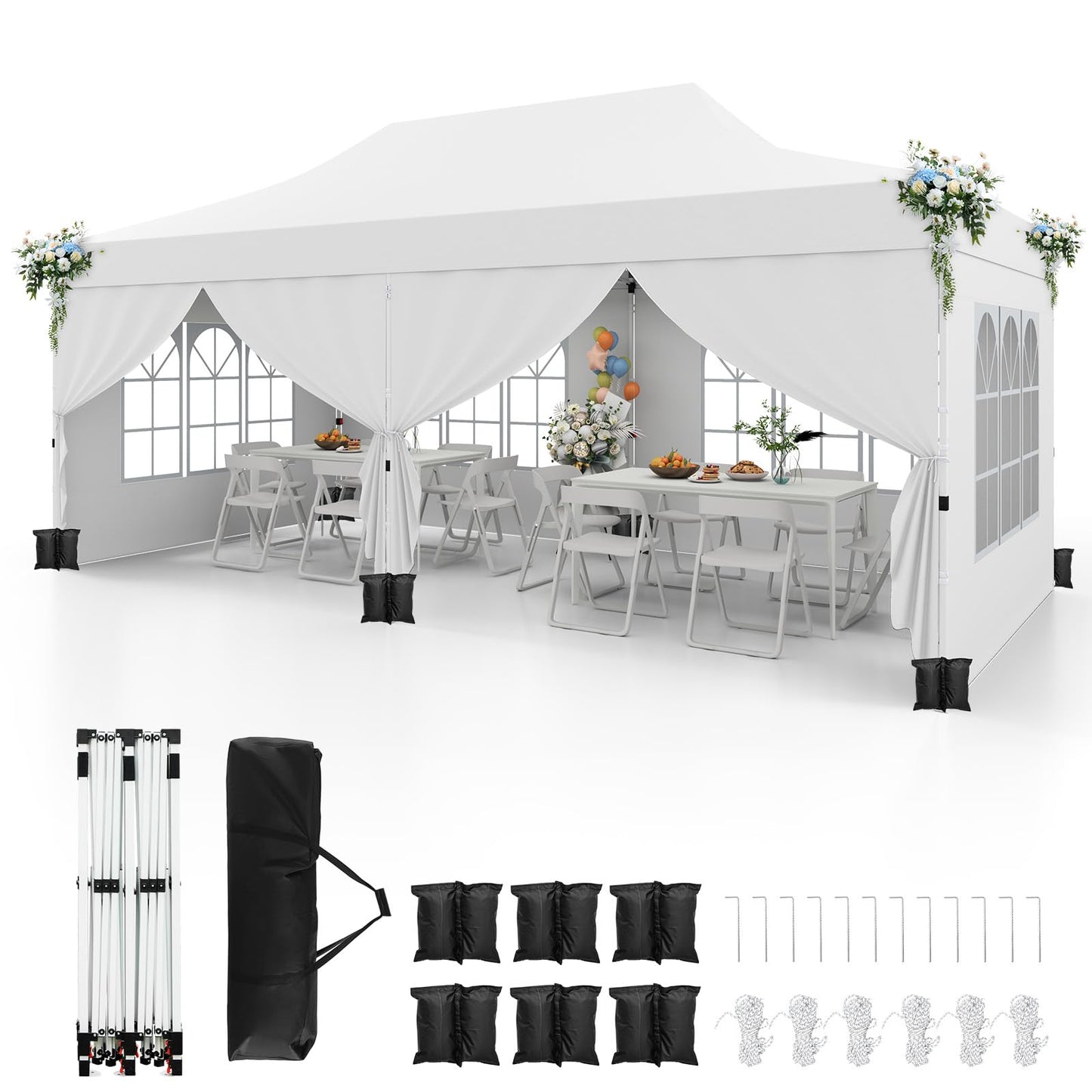 3m x 6m Outdoor Garden Shelter with 6 Sidewalls and Carrying Bag