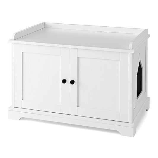 Cat Litter Box Enclosure with Scratching Pad and Adjustable Divider