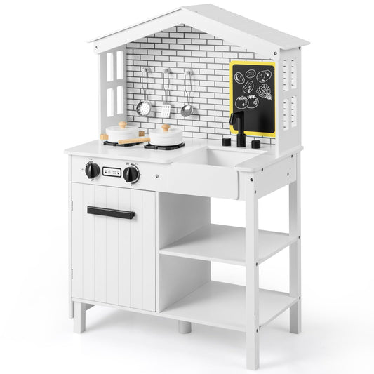 Kids Play Kitchen Pretend Playset with Stoves and Chalkboard