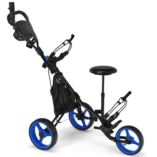 Golf Push Pull Cart with Storage Bag and Foot Brake