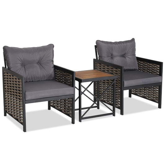 3-Piece Outdoor Coffee Table and Sofas with Acacia Wood Tabletop
