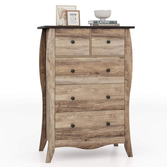 Farmhouse Chest of Drawers with 5 Folding Fabric Drawers and Anti-tipping Kit