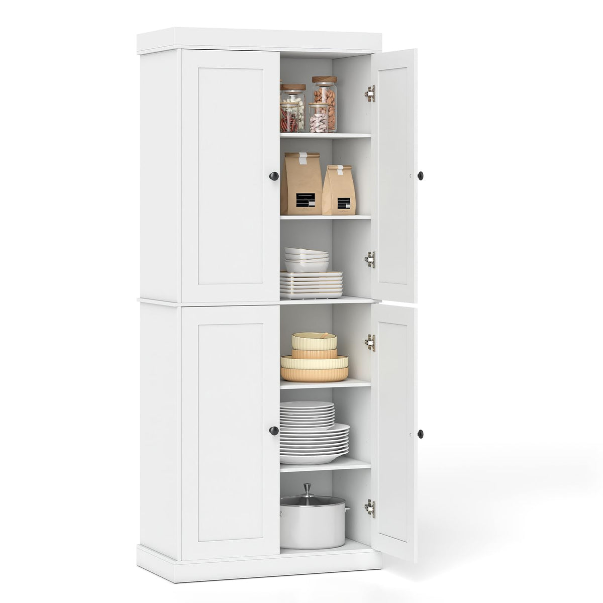 Tall Kitchen Cupboard, Pantry Storage Cabinet with 4 Doors