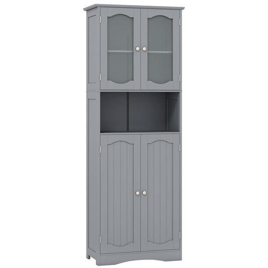 Tempered Glass Door Pantry Cabinet with 3-Position Adjustable Shelves