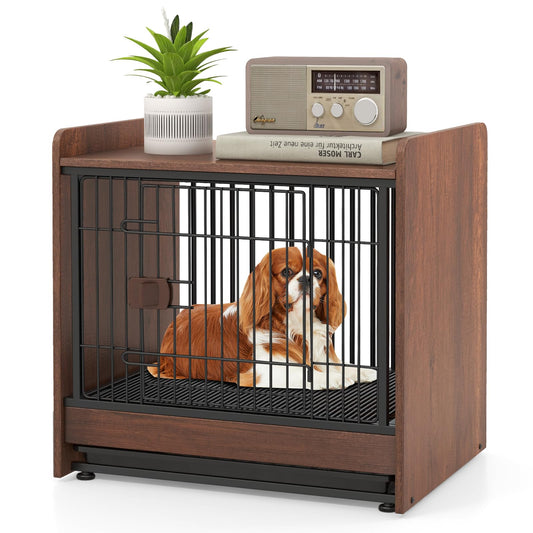 Indoor Dog Crate Furniture with Removable Tray and Lockable Door