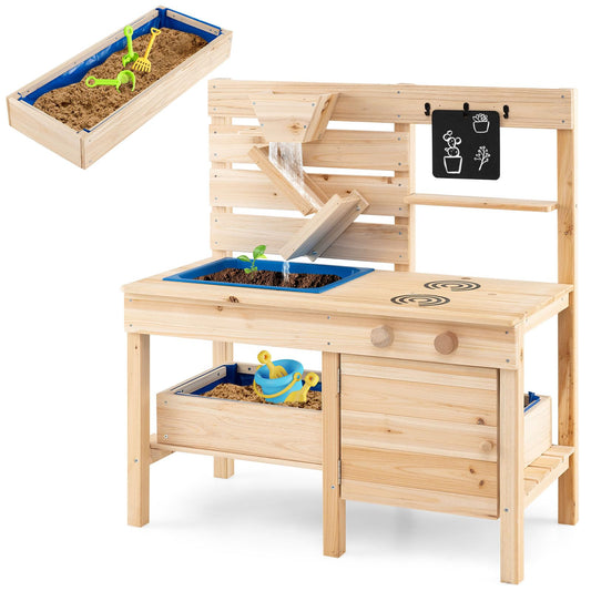 Mud Kitchen, Fir Wood Kids Play Kitchen with Detachable Sandbox