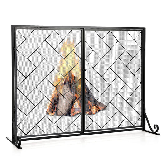 2-Panel Mesh Fireplace Screen with Double Magnetic Doors