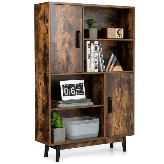 Freestanding Wooden Sideboard Storage Cabinet with 2 Doors and 4 Shelves