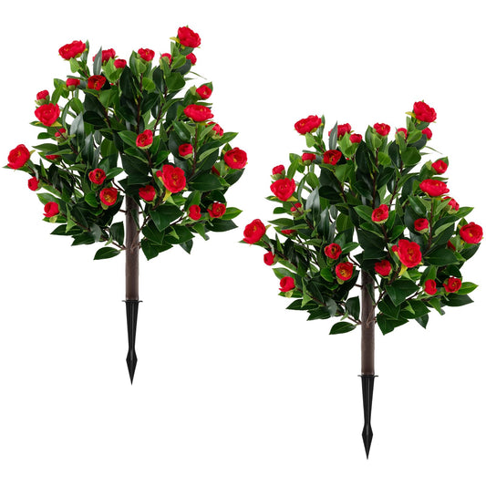 80cm Artificial Camellia Tree Set of 2 with Ground Spikes