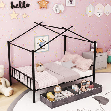 Double Size House Bed with 2 Drawers No Box Spring Needed