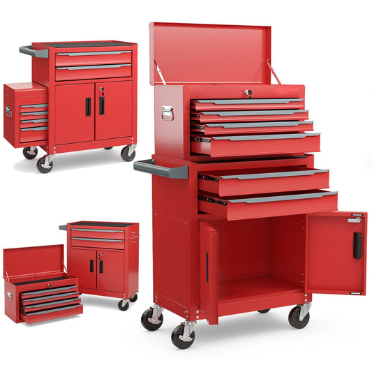 6-Drawer Rolling Tool Chest with Universal Wheels and Hooks