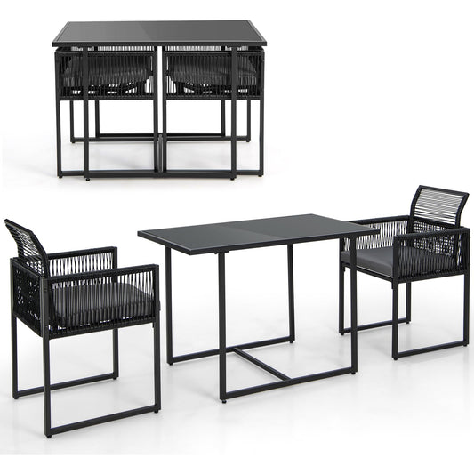 3 Pieces PE Rattan Outdoor Bistro Set with Cushions & Folding Backrests