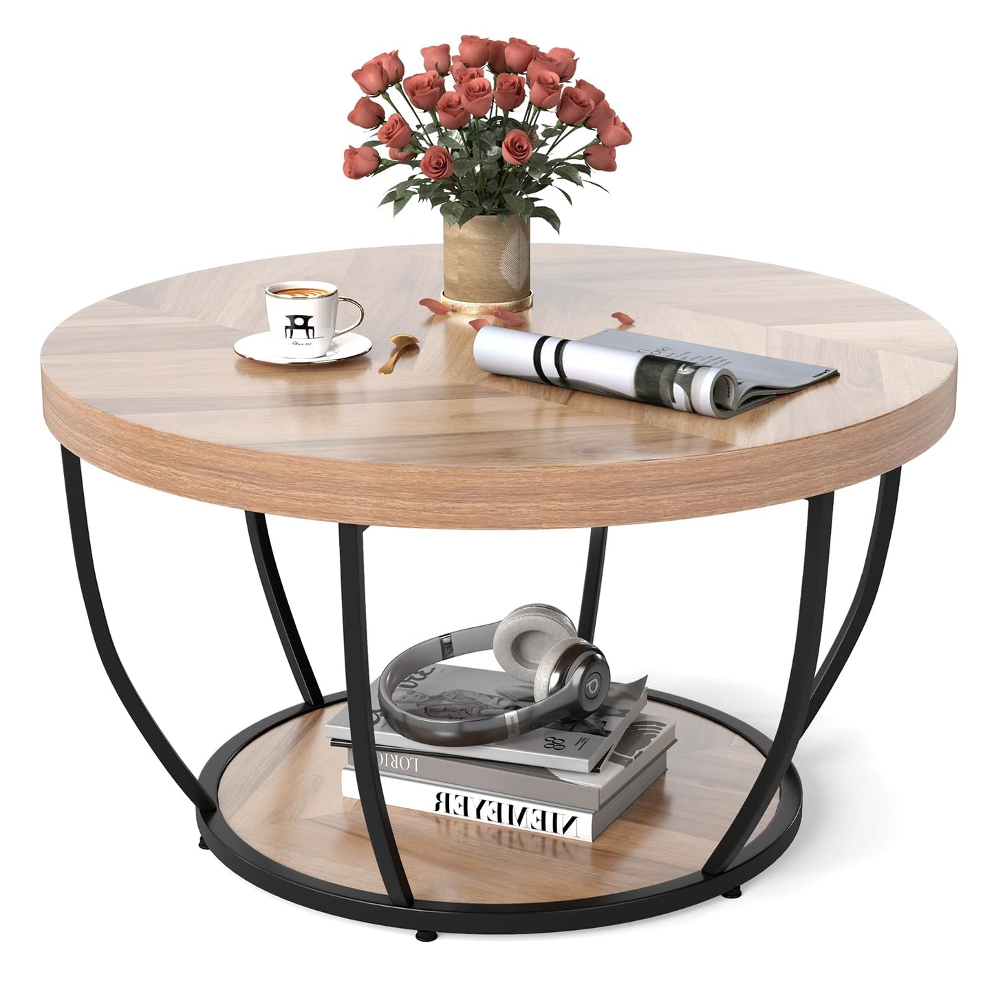 2-Tier Metal Frame Industrial Accent Cocktail Center Unit Sofa Side Tea Table