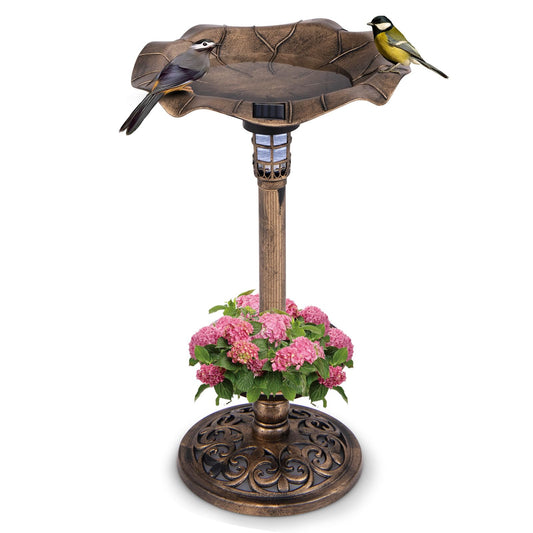 43cm Outdoor Birds Table with Solar Light & Lotus Leaf Bowl