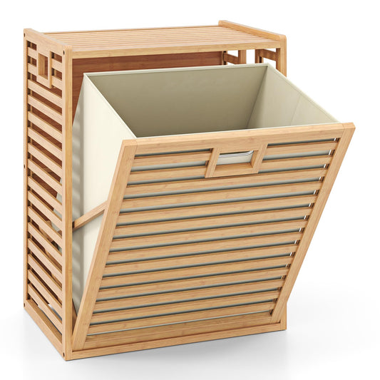 68 L Bamboo Tilt out Bathroom Laundry Hamper with Foldable Bin