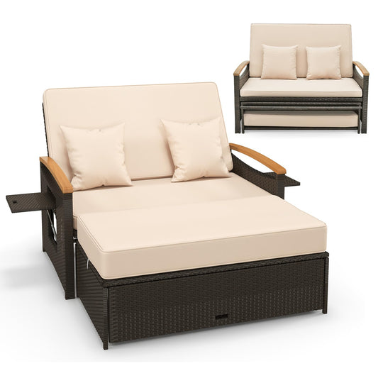 Patio Double Chaise Lounger Sun Bed with 4-Level Adjustable Back