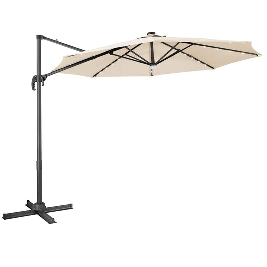 3m Garden Parasol with with Solar-Powered LED & Winding Crank