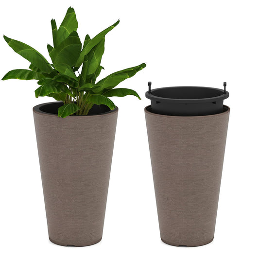 Tall Round Planter Set of 2 with Removable Inner Bucket and Drainage Holes