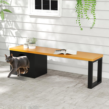 150 CM 3-Person Long Outdoor Metal Bench with Cat House and Scratching Pad
