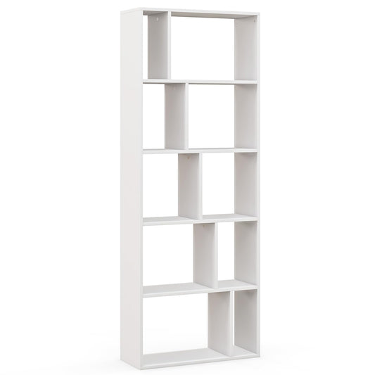 Wood Bookshelf with 10 Compartments Home Study Living Room