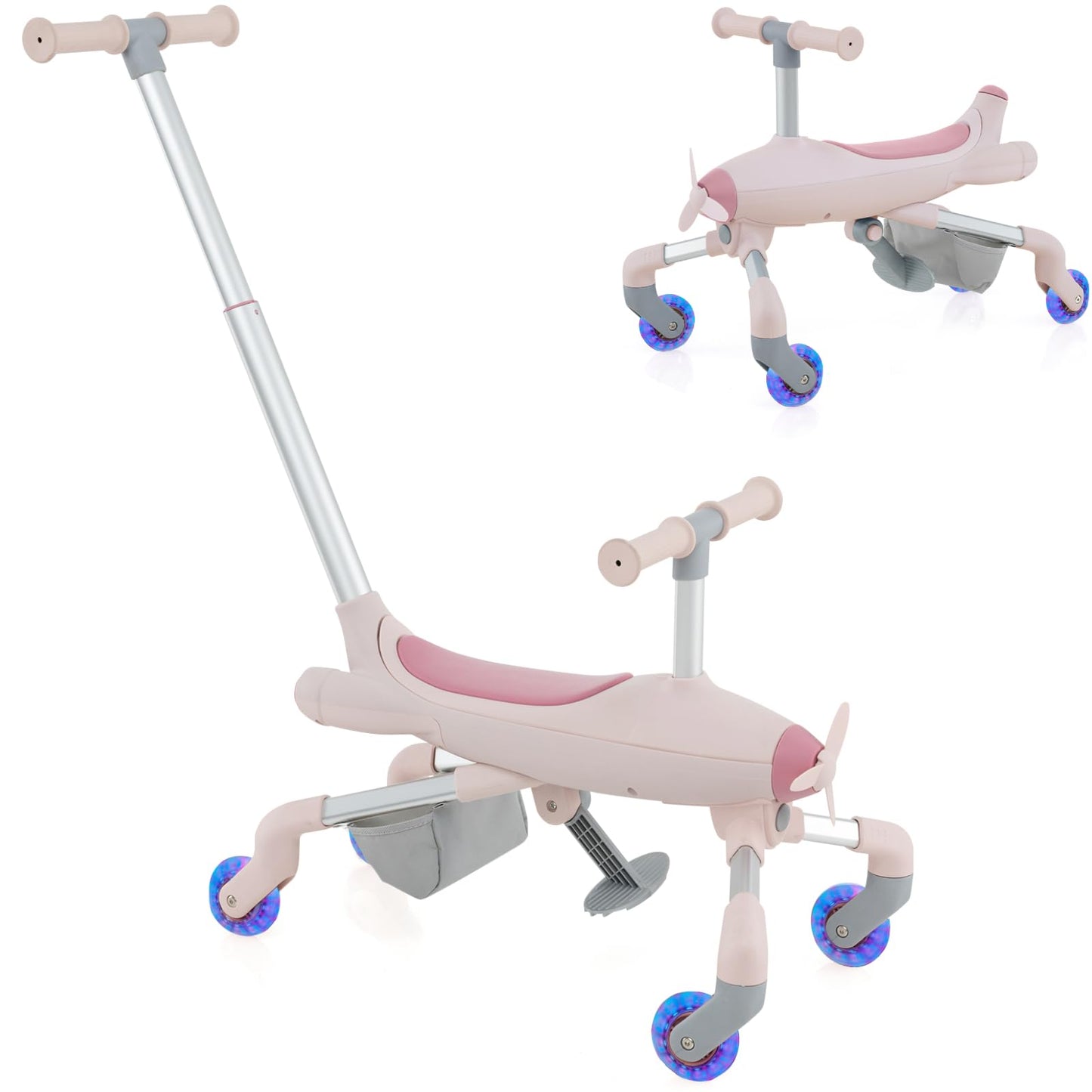 2 in 1 Kids Ride-on Push Car with Lighted Wheels