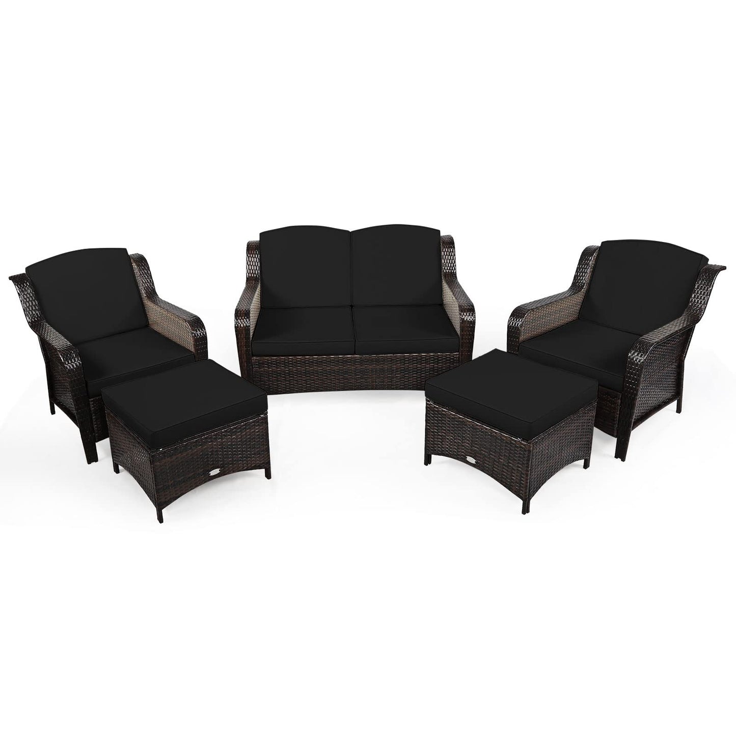 5 Pieces All-Weather Outdoor Sectional Conversation Set for Balcony Yard Lawn