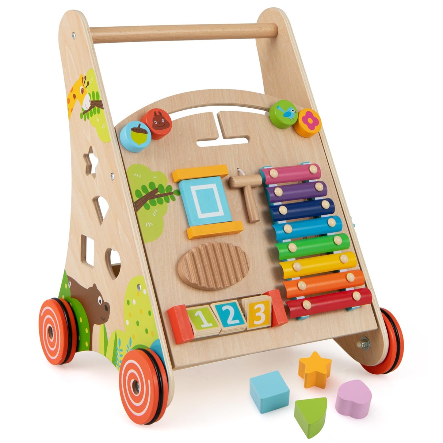 Wooden Baby Walker Learning Activity Walker with Mirror and Wheels