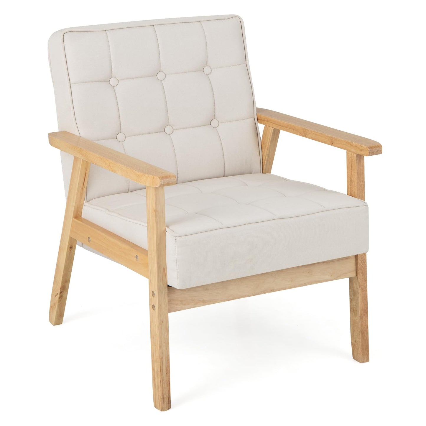 Modern Accent Chair with Rubber Wood Armrests