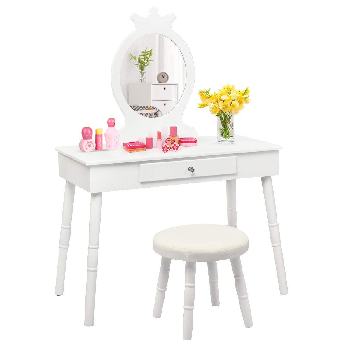 Child's Dressing Table and Cushioned Stool Set