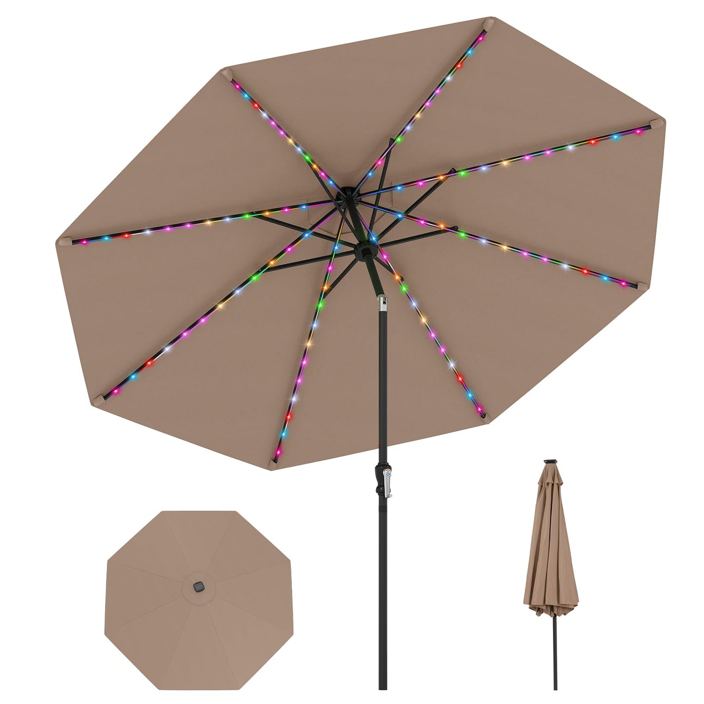 96 Solar Powered LED Lights Patio Umbrella with Tilt