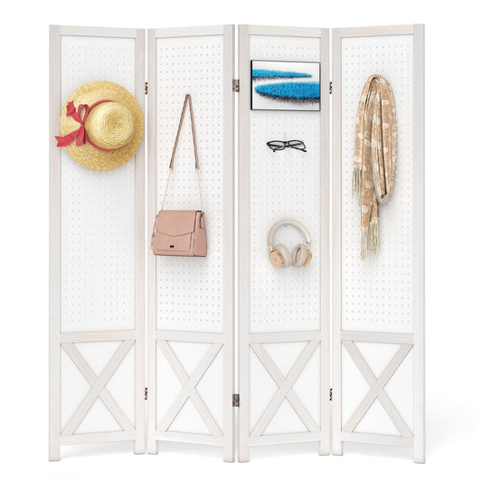 4/6 Panel Folding Room Divider with Pegboard Display