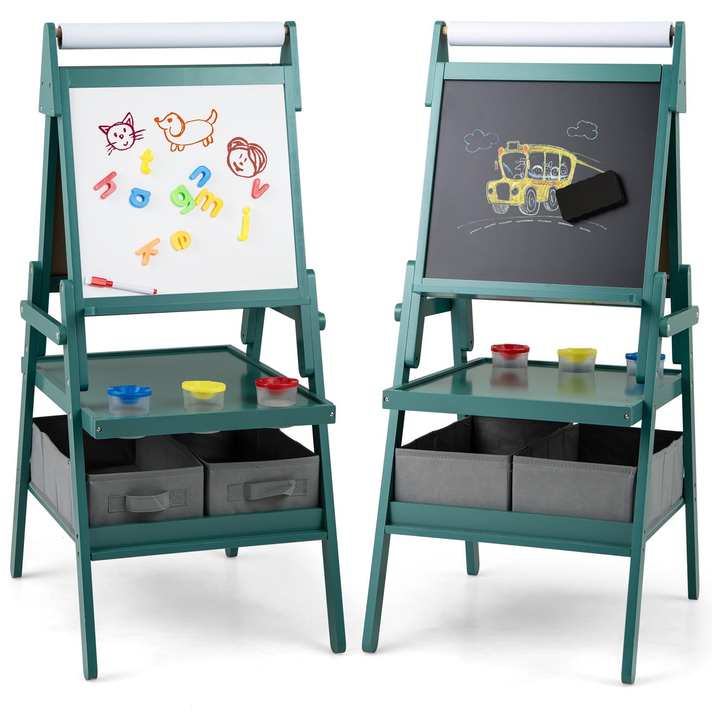 Double sided Kids Easel with Magnetic Whiteboard and Chalkboard