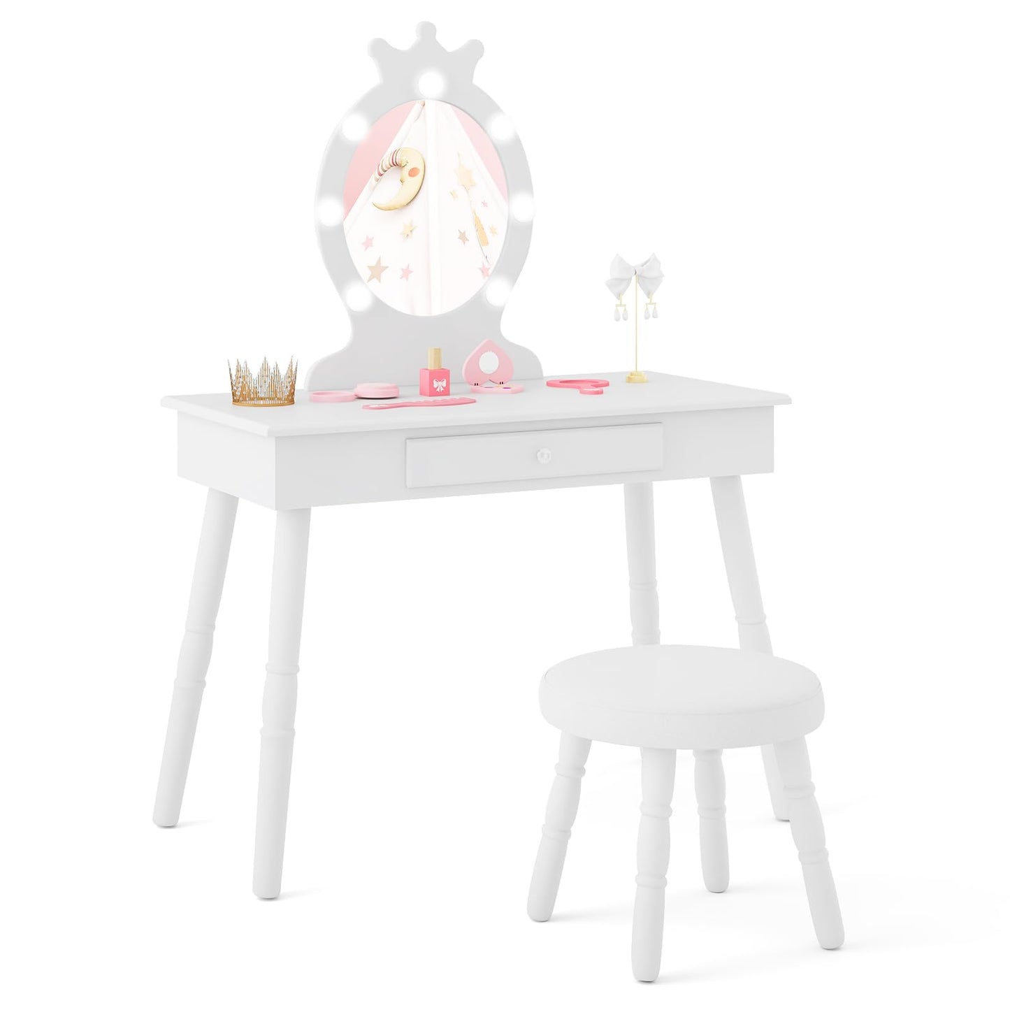 Kids Vanity Set with Lighted Mirror and Adjustable Brightness for Kids Aged 3 to 7 Years Old