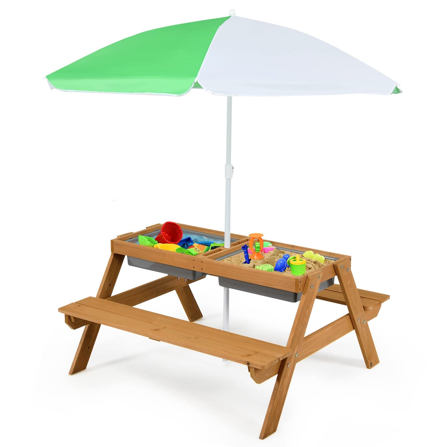 3 in 1 Wooden Sand & Water Play Table and Bench Set