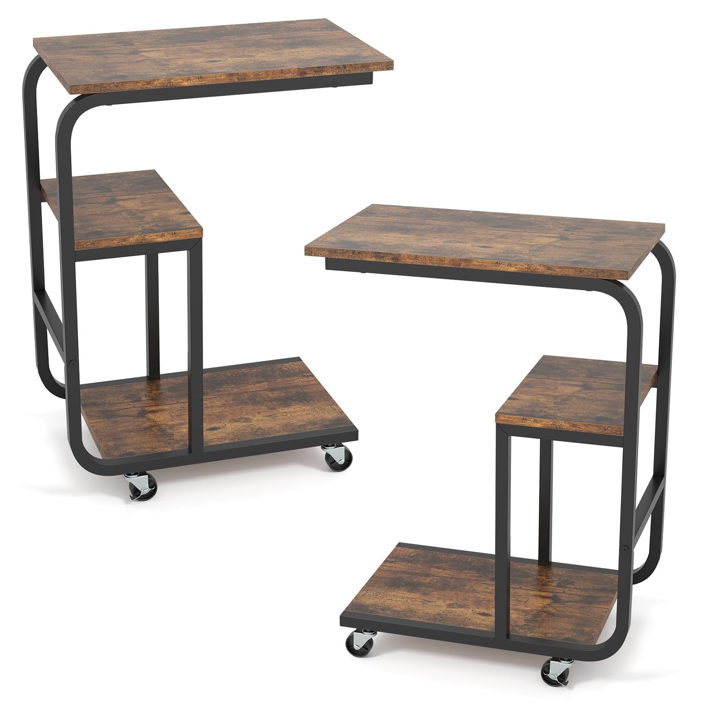 C shaped End Table Space-saving Couch Table with Shelves