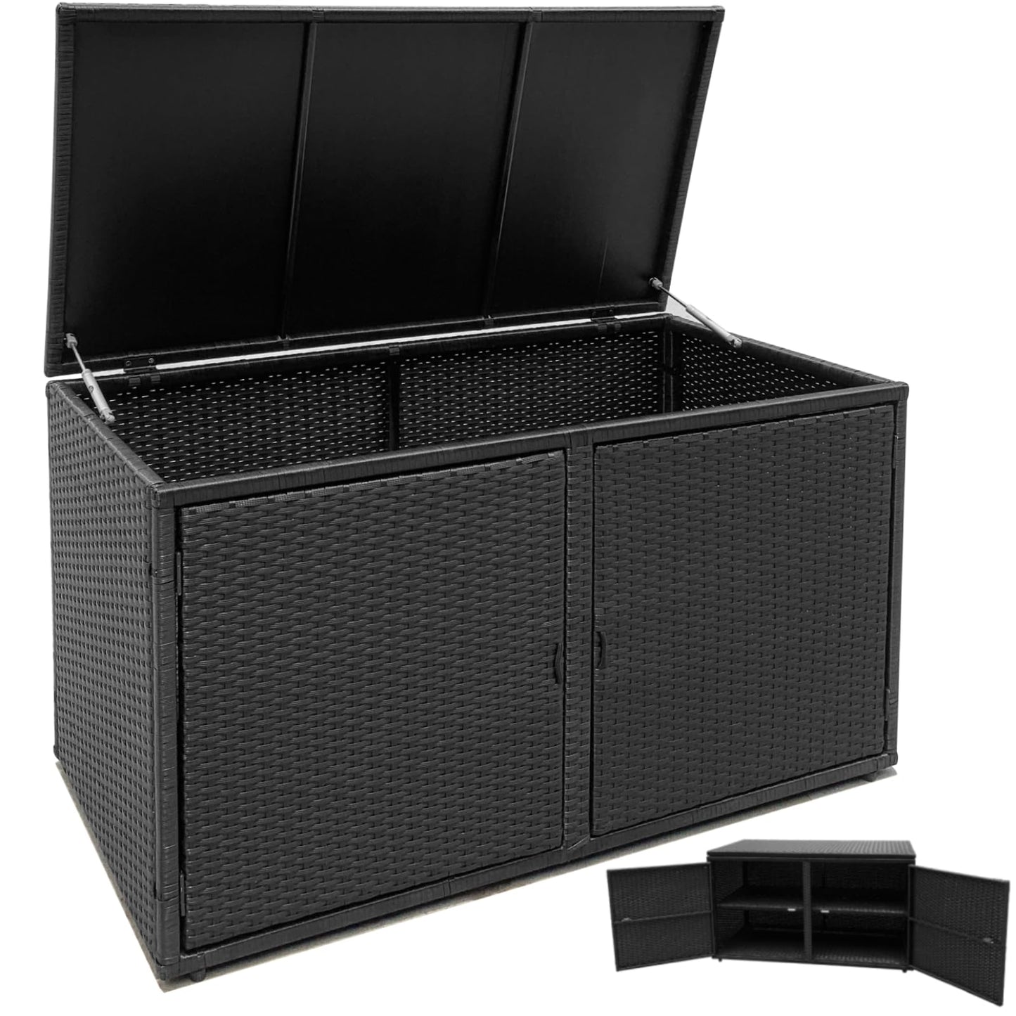 GiantexUK 330L Garden Storage Box, Weatherproof Rattan Deck Box with 2 Shelves