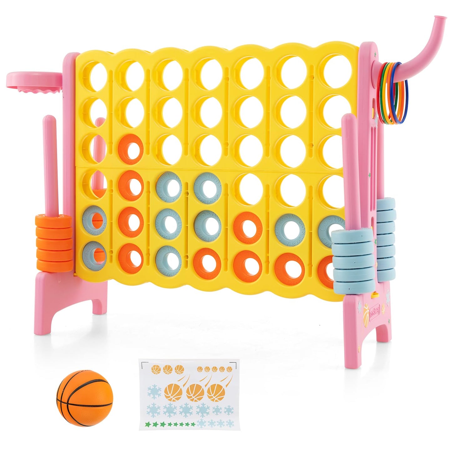 Upgraded 4 to Score Game Set with Basketball Hoop and Toss Ring for Kids and Adults