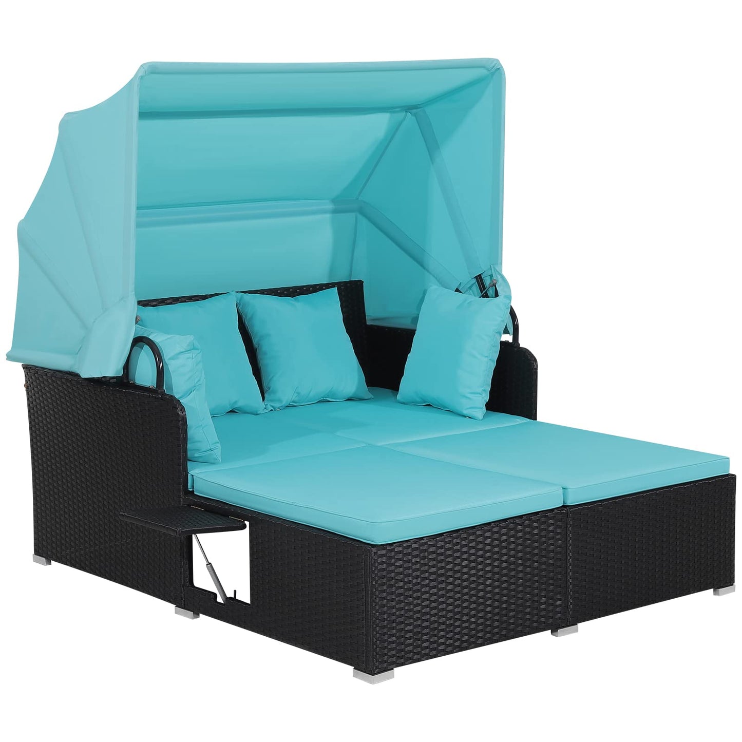 Garden Rattan Daybed with Retractable Canopy and Cushions
