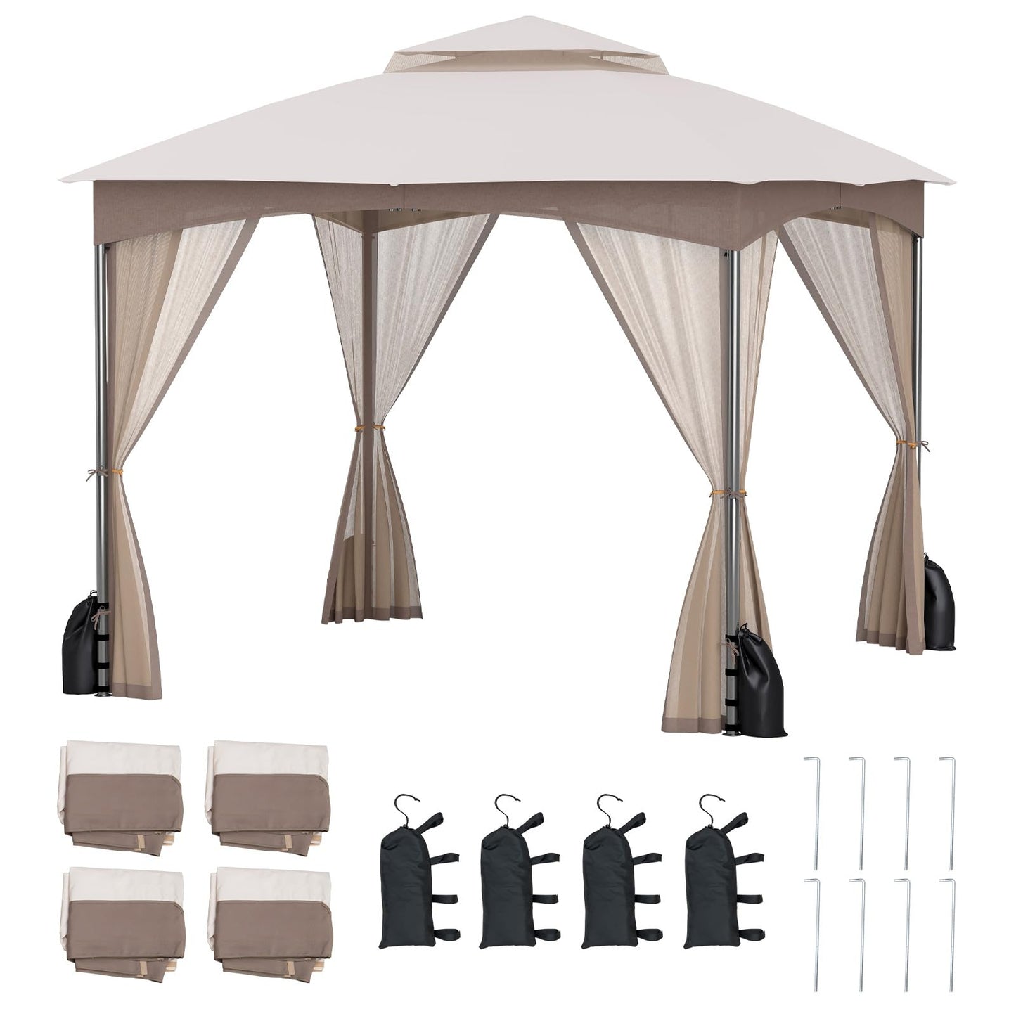 Garden Gazebo with Netting Sidewalls and 4 Sandbags