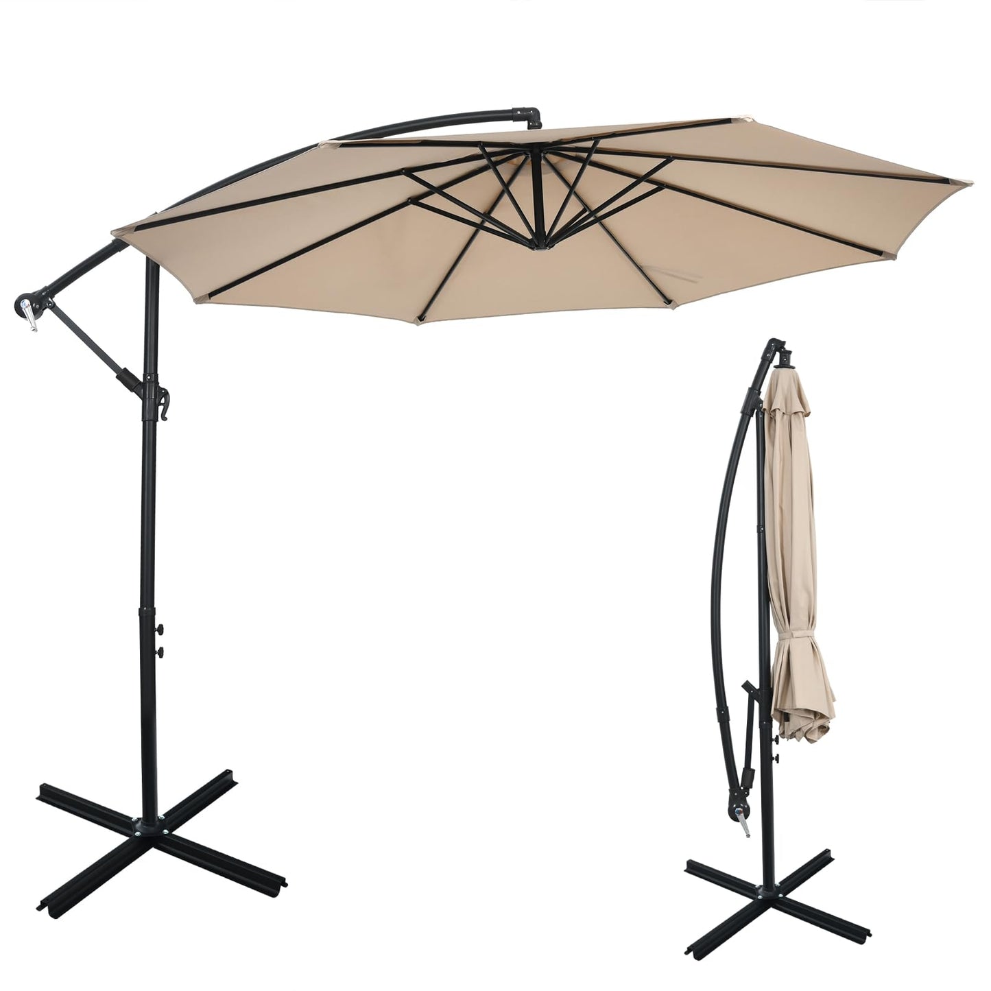 10 FT Patio Offset Umbrella with Cross Base and Crank for Garden Poolside and Yard