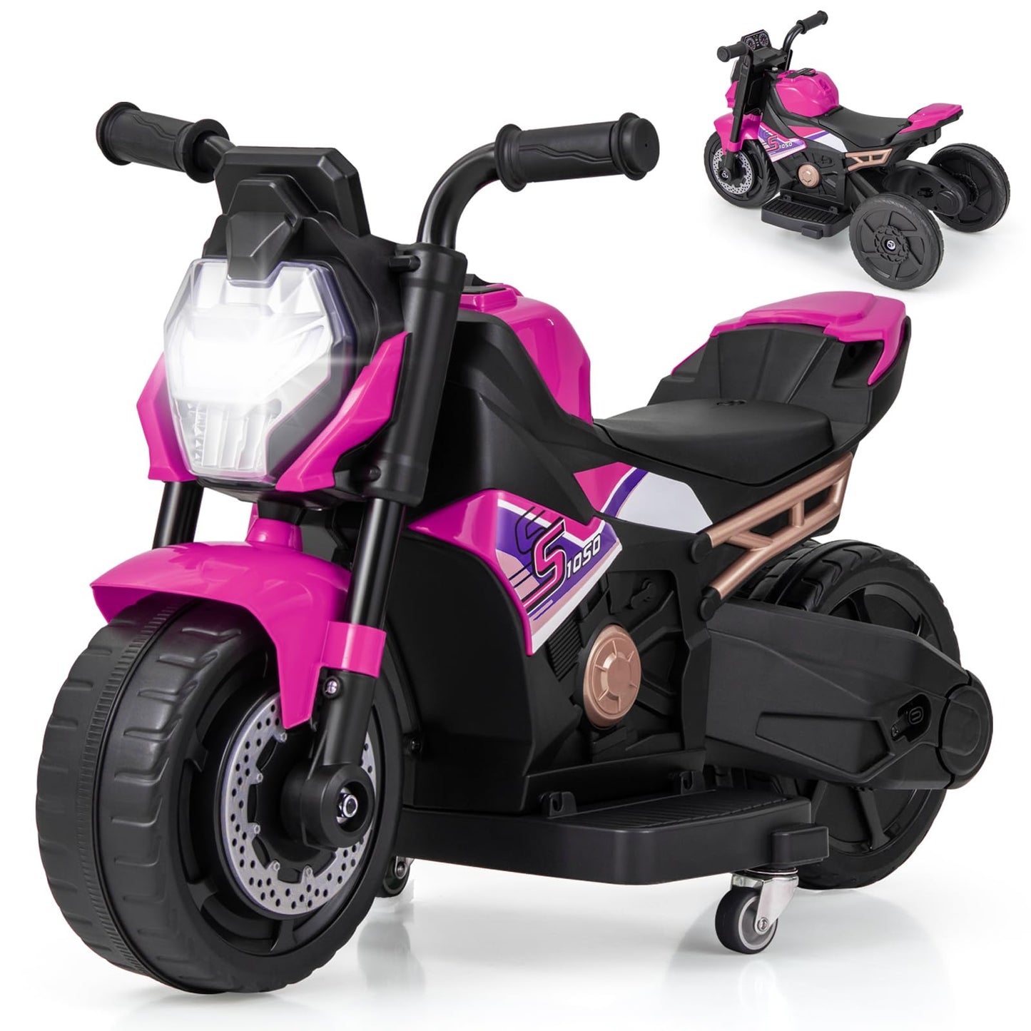 3 Wheel Toddler Ride on Motorcycle with Detachable Training Wheels