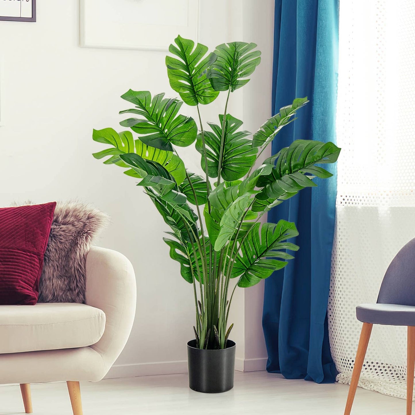 GiantexUK 2PCS Artificial Monstera Plants, Fake Decorative Trees with Cement Pot and 15 PEVA Leaves (152cm, 2 Pack, Green)