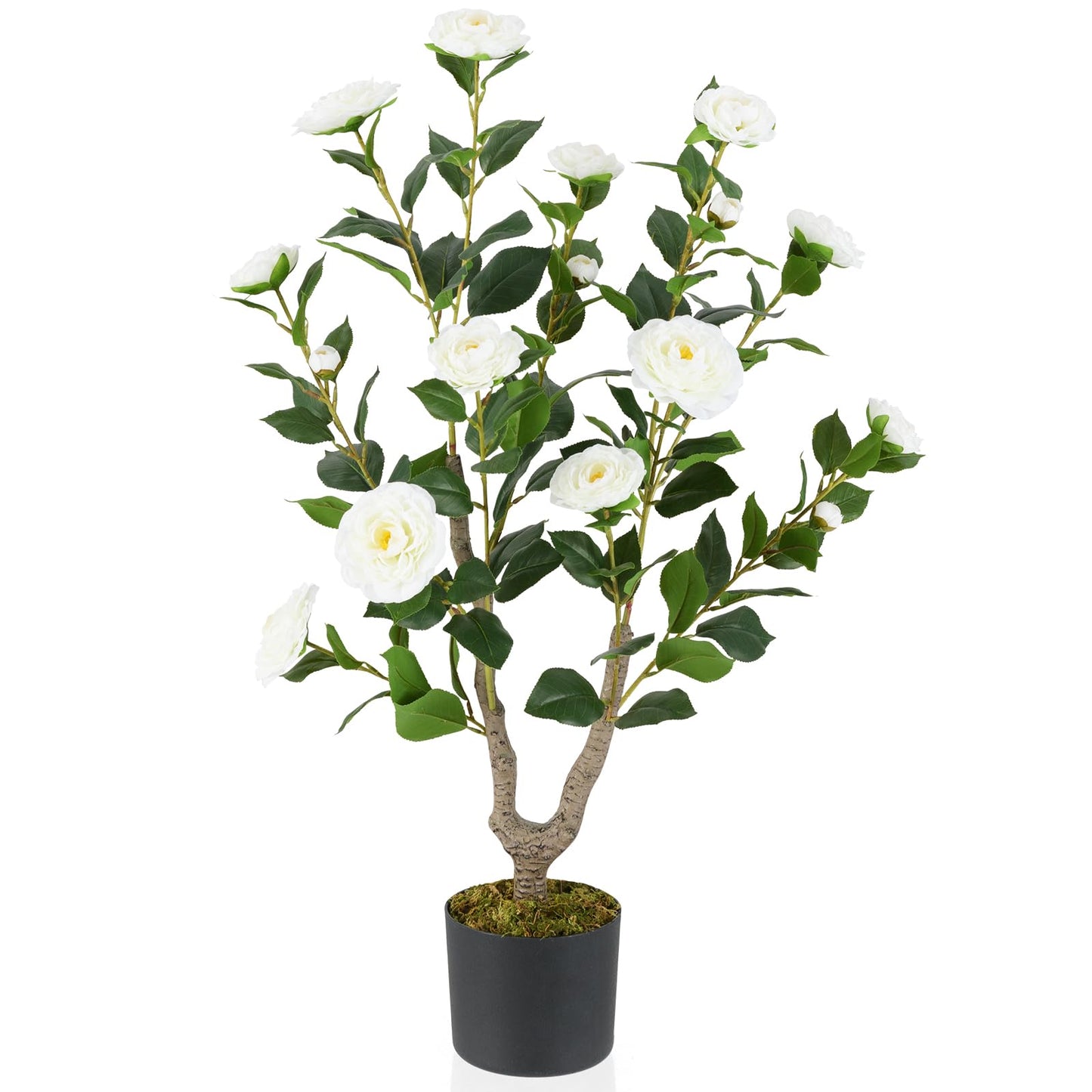 90CM Artificial Camellia Tree Faux Flower Plant in Nursery Pot