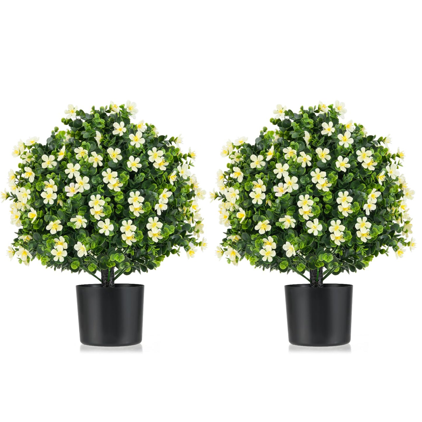 2 Pack Faux Shrub Bushes with Flowers and Plastic Nursery Pot