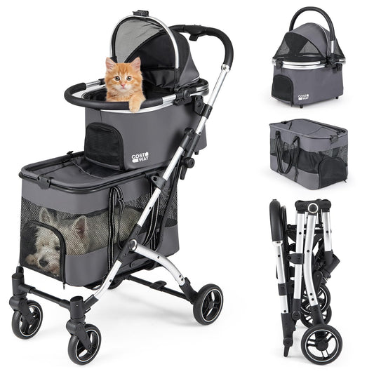 Double Pet Stroller with 2 Detachable Carriers 4-in-1 Foldable Dog Jogger Car Seat