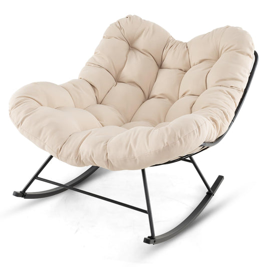 Oversized Patio Wicker Egg Chair with Thick and Removable Cushion